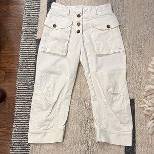Elegant Cream Button-Front Cargo Capris